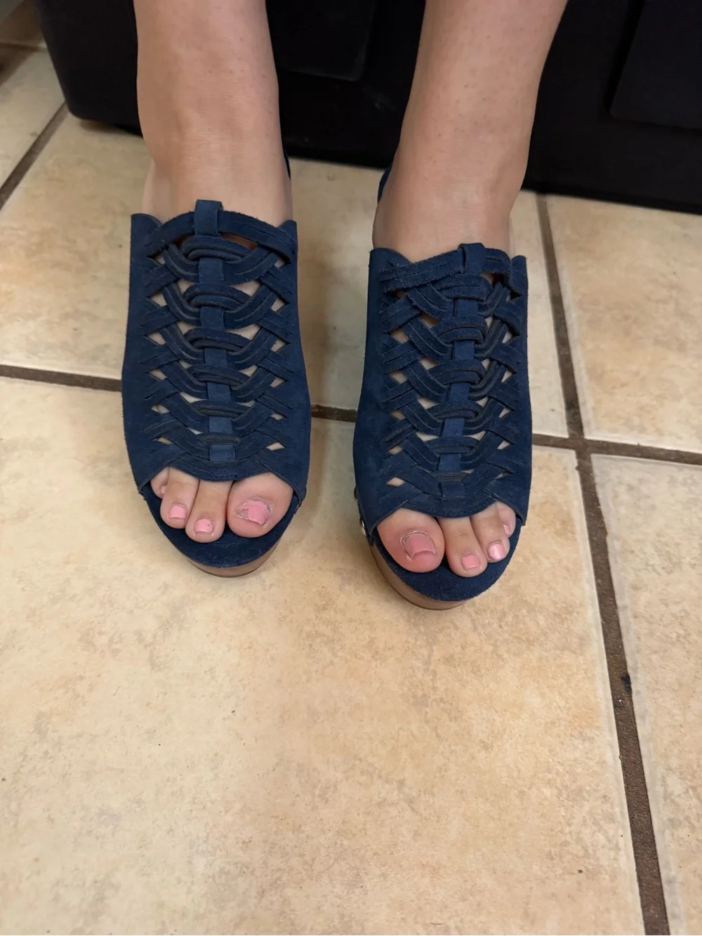 Michael Kors Navy Woven Suede Platform Mules size 7 M